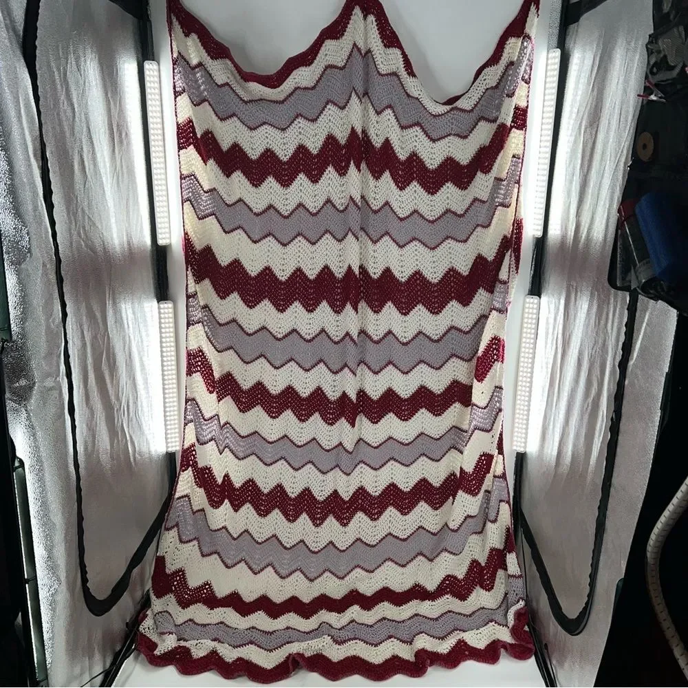 Vintage Afgani Crochet Grandma Chevron Blanket Throw Quilt Multicolor Handmade